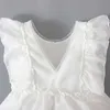 Mädchenkleider Neugeborenes Baby Mädchen Bodysuit Säugling Spitze Ruffen Ärmel Strampler Rückenfreies Tutu -Kleid Jumpsuit Kleinkind Kleidung weißes Kind Outfit