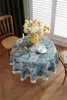 Tableau de table vintage Terylene Tyring Dyed Jacquard Huile Peinture Blue Daisies Cross Croix à franges Rond pour la cuisine de la cuisine