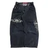 Mäns jeans jnco jeans nya herrar harajuku retro hip-hop skalle broderade fick jeans denim byxor 90th street gothic wide byxor gata kläd2405