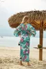 Stampa Floral Long Cardigan Swimwear Boho Flare Fleeve Sheshes Summer Beach Copertura Output di grandi dimensioni delle vacanze