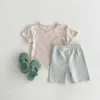 Pyjamas 2024 New Kids Pyjama Set Korean Style Heart Tee and Stripe Pants 2 PCS Sleep Wear Girls Sleep Set H240509