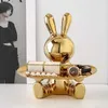 Decorative Objects Figurines Lucky Rabbit Key Storage Tray Ornament Entrance Living Room Home Decoration TV Cabinet Cartoon Statues Animal Sculptures Decor T2405