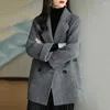 Women's Jackets Cardigan Coat Elegant Woolen With Turn-down Collar Mid-length Design Solid Color Stylish Outerwear For Autumn