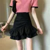 Jupes 2024 Femme coréenne Fashion Summer Rouffles irrégulières jupes courtes hautes jupe de taille haute pour femmes Blanc Blanc Rose de poisson rose jupes