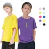 T-Shirts Unisex Boy Sarı Tshirt Pamuk Kısa Kollu Kız Giysileri Solid T Shirt Mavi Toptan Yaz Koreli Çocuk Giyim Outfitl2405