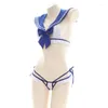 Frauen Badebekleidung japanischer Cosplay Bow Blue Seemann Anzug Bikin Bikin Bikin Badeanzug School Schülern Uniform Versuchung Dessous Dessous