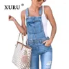 Les jeans féminins Xuru-Europe et les États-Unis Sous-suspendeurs bleu clair à saut à double bandoulière Broken K34-888