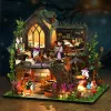 Miniatury Nowe retro drewniane drewniane magiczne domek miniaturowy dom z meblami z meblami LED LED Dekoracja Dekoracja dorosłych ręcznie robione prezenty