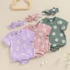 Rompers Born Babhirgher Floral Cute Flower Print Summer Kids Clothes半袖ボディスーツ幼児ジャンプスーツヘッドバンド