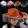 Berets Strassonstone Fringe Cowgirl Hut Bling Diamond Cowboy Western Glitter für Frauen Disco Rave Party cos i5f4