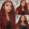 34Inch Brazilian Glueless Reddish Brown Deep Wave Frontal Wig180 Density Copper Red Curly Simulation Human Hair Wig 13x4 HD Lace Frontal Wig