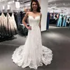Plaj Aplike 2021 Elbiseler Dantel Şapel Tren Sırtsız Spagetti Kayışları Özel Yapımı Düğün Gelin Gown Vestido De Novia