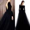 2020 New Long Sleeves Black Wedding Dresses Sexy Low Back Stretch Top Tulle Skirt Simple Non White Bridal Gowns With Color 230c
