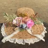 Wide Brim Hats Forest Style Flower Straw Hat For Women Lcae Crochet Breathable Sun Protection Beach Travel Foldable Chapeu