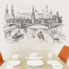 Stickers schetsstijl Kremlin Moskou River Scenery wandstickers voor woning decoratie landschap muur muurschildering kunst diy pvc muurstickers