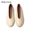 Smile Circle skórzany balet Flats Kobiety proste i wygodne okrągłe buty Beigeblackhite 240417