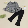 Kledingsets Baby Girl 2pcs Fall Outfits Lange mouw gestreepte print tops Flare Pants Set Peuter Spring Kleding