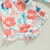 Swimwear Toddler Girls Summer Swimsuit Long Manches Floral Imprimes de maillot de bain Baignage avec un bandeau de baignade de baignade