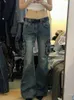 Kommersiella byxor för kvinnor koreanska mode stora fickor Kvinnor Flash Pants Spring/Summer 2024 Casual Mop Denim Loose Jeans Trousers 240426