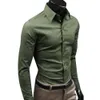 Men Dress Shirt Fashion Solid Color Business Long Sleeve Button Turn Down Collar Top Polyester 240418