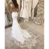 Robes de mariée boho sirène 2024 Brides de mariée STACTES DE LACE APPLIQUE TULE Backless Sweep Train sur mesure Satin de plage plus satin plus taille Vestido de Novia