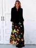 Casual Dresses Autumn Winter Long Dress Women Black Sleeve V-neck Elegant Party Face Print Vintage Plus Size 2024