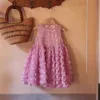 Blush Rose Pink Flower Girls -jurken met lovertjes kanten applique kralen juweel nek mouwloze kleine babymeisje prinses feest baljurk verjaardag optochtjurk 2024
