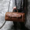 Taschen Vintage echtes Leder -Reisetasche Verrückte Pferd Leder Duffel Tasche große Kapazität Toplayer Cowhide Handtasche Crossbody NZPJ