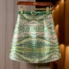 Signe Limiguyue Silky Silky Green Leopard Skirt Satin Women Chic Belt A-Line Brand Mini High High Waist Office E260