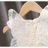 Filles robes filles d'été 3D arrière papillon paillettes en maille petites manches volantes de princesse robe de mariage fleur douce et mignonne