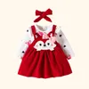 Autumn e inverno Baby JumfsuitliftingBow Set Cartoon Fox Print Rous Girl Roused Childrens Clothler bebê Conjunto 240428