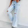 Pantalon féminin Capris Womens Flare Jeans Ripped Jeans Micro Boom Washed Coverage Bell Bottom High Taon Pantal