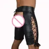 Fetish Men Latex Shorts entrejambe ouverts PVC Cuir Gay Wetlook Pantalon Pole Dance Sexy Porno Male Sissy Lingerie Crotchless Underwear 240506