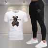 MENS SOMMER SOMMER CASUELL TRACKSUT Kort ärm 2-stycken Set modetryckt O-Neck T-shirt Pants Outfits Male Outdoor Fitness Wear 240429