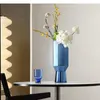 Vases comptoir vase électroplate en verre bleu clair luxe de luxe haut de gamme Arrangement de fleurs séchées décoration de la maison