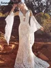 Bohemian Floral Lace V couche de mariée extérieur Robe de mariée détachée gaine creux modestes perles rustique robe nuptiale