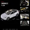 Diecast Model Cars 1 24 Tesla Model Y Model 3 с зарядной станцией сплав Car Die Cast Metal Toy Model Sound and Lighting Childrens Series Gist2405