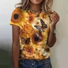 Women's T-Shirt 2024 Fashion Womens T-shirt 3D Butterfly Print Staff Neckline Short Sleeve T-shirt Luxury Womens T-shirt Large Y2k Girls ClothingL2405