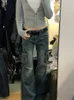 Kommersiella byxor för kvinnor koreanska mode stora fickor Kvinnor Flash Pants Spring/Summer 2024 Casual Mop Denim Loose Jeans Trousers 240426