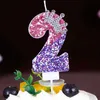 3 -stks kaarsen 1 stks sprankelende digitale paarse kaarsen prinses kroon thema cake kaarsen verjaardagsfeestje trouwverdedingen cake topper decoratie