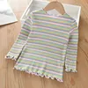 T-shirts Girls Rainbow Striped T-Shirt Spring And Autumn Daily Casual Children Comfortable Cotton Top Kids Long Sleeve Base ShirtL2405