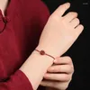 Charme Armbänder handgefertigtes rotes Seil Lucky Clover Armband Naturlila Perlen Frauen Männer Paar verstellbare Armreifen fallen