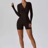 Lu uitlijnen dames workout yoga shorts romprers een stuk jumpsuit half rits slim fit bodysuit activewear casual playsuit citroen workout gry