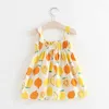 Robes de fille d'été enfants bébé filles robe échantillonnage citron imprimement princesse fête glissante robe suspense robe de plage