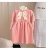 女の子のドレスキッズ服ベビーガール秋の冬編み長いスリーブドレスボウファッションプリンセスパーティーベスティドス