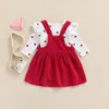 Valentin Day Baby Girls Girls Twopiece Suit Heart Motif Ruffle à manches longues ONECK RAIPER TOPSORDUROY SOSPENDER JUPT 240426