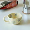 Tumblers handgjorda oregelbundna blomma keramiska kopp kaffe mjölk te ins koreansk stil havre frukost dryck kök h240506