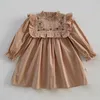 Robes de fille Nouvelle broderie de fleur de printemps Hobe Robe French Round Rouffle Ruffle mignon Automne Girls Long Manche Vêtements Kids Vêtements