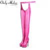 Laarzen Onlymaker Woman Round Toe Pink Platform Stiletto Rettery Panty in Fuchsia over de knie elastische slanke sexy