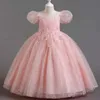 Robes de fille Petites grandes filles manches bouffées brodées à paillettes fleures pour fille d'anniversaire de fête d'anniversaire formel princesse pagenat robe